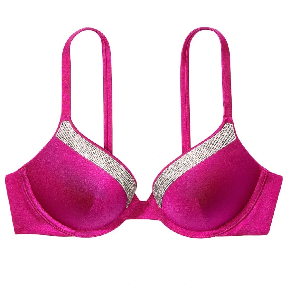 VS Very Sexy Shine Trim Push-Up Bikini Top Pink 32C - Picture 3 of 10